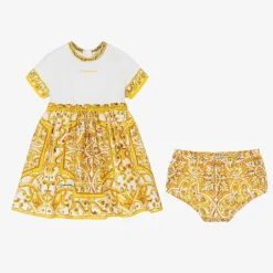 Dolce amp; Gabbana Girls Yellow Majolica Cotton Dress New