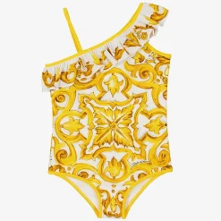 Dolce amp; Gabbana Girls Yellow Majolica Print Swimsuit Online