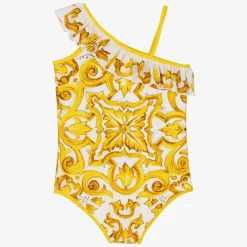 Dolce amp; Gabbana Girls Yellow Majolica Print Swimsuit Online