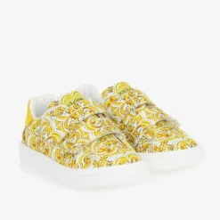 Dolce amp; Gabbana Girls Yellow Majolica Print Canvas Trainers Outlet