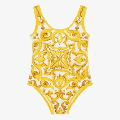 Dolce amp; Gabbana Girls Yellow Majolica Swimsuit Discount