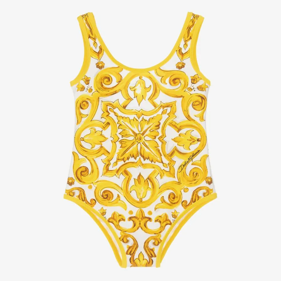 Dolce amp; Gabbana Girls Yellow Majolica Swimsuit Discount