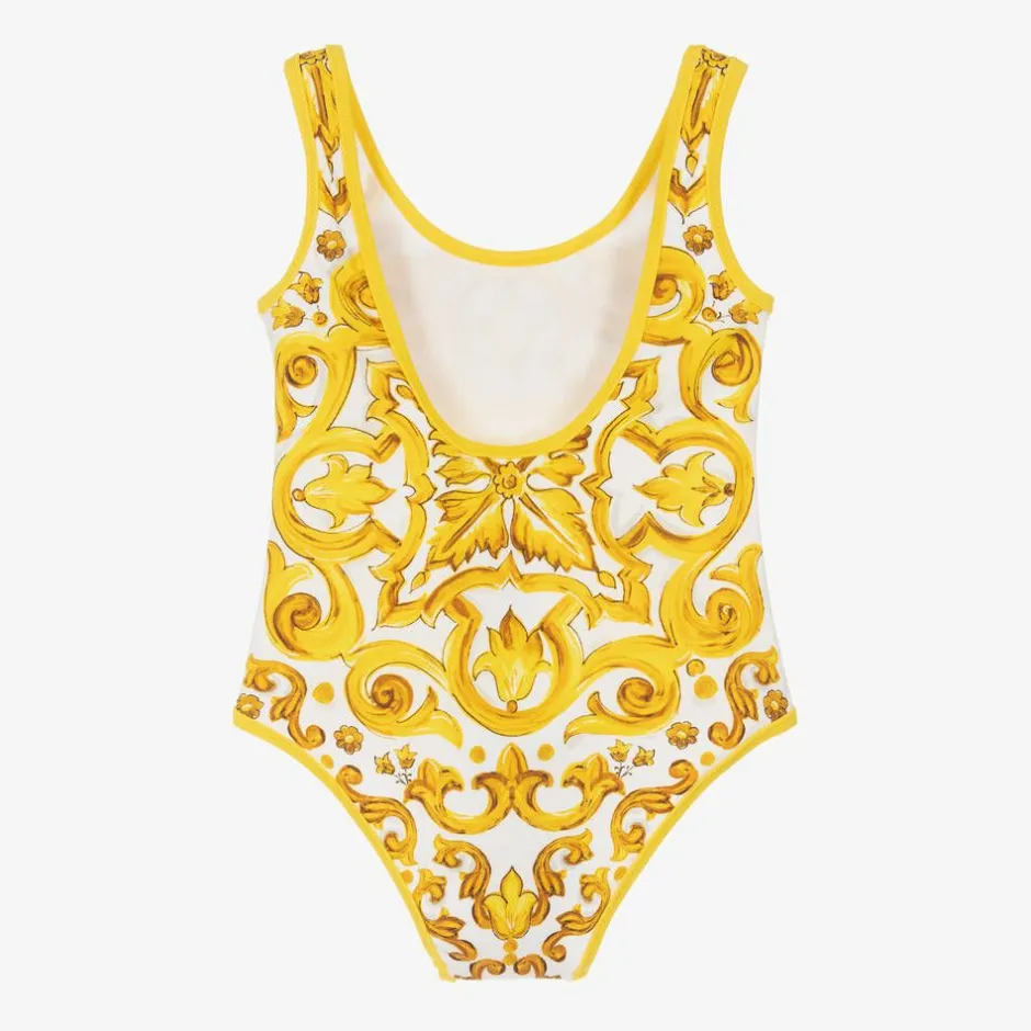 Dolce amp; Gabbana Girls Yellow Majolica Swimsuit Discount