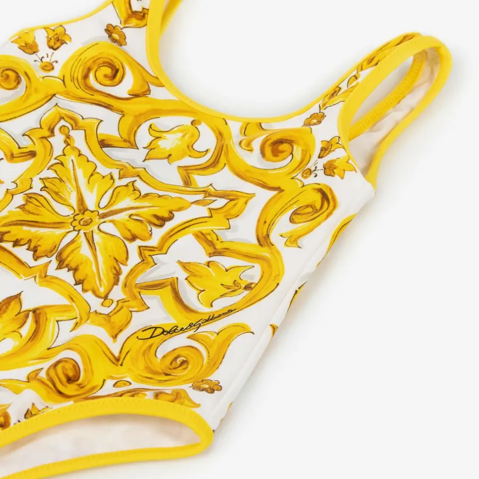 Dolce amp; Gabbana Girls Yellow Majolica Swimsuit Discount