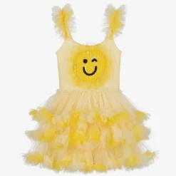 Tutu du Monde Girls Yellow Smiling Face Tulle Dress Clearance
