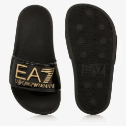 EA7 Emporio Armani Glossy Black EA7 Logo Sliders Hot