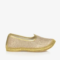 Caramelo Kids Gold Brocade Pumps New