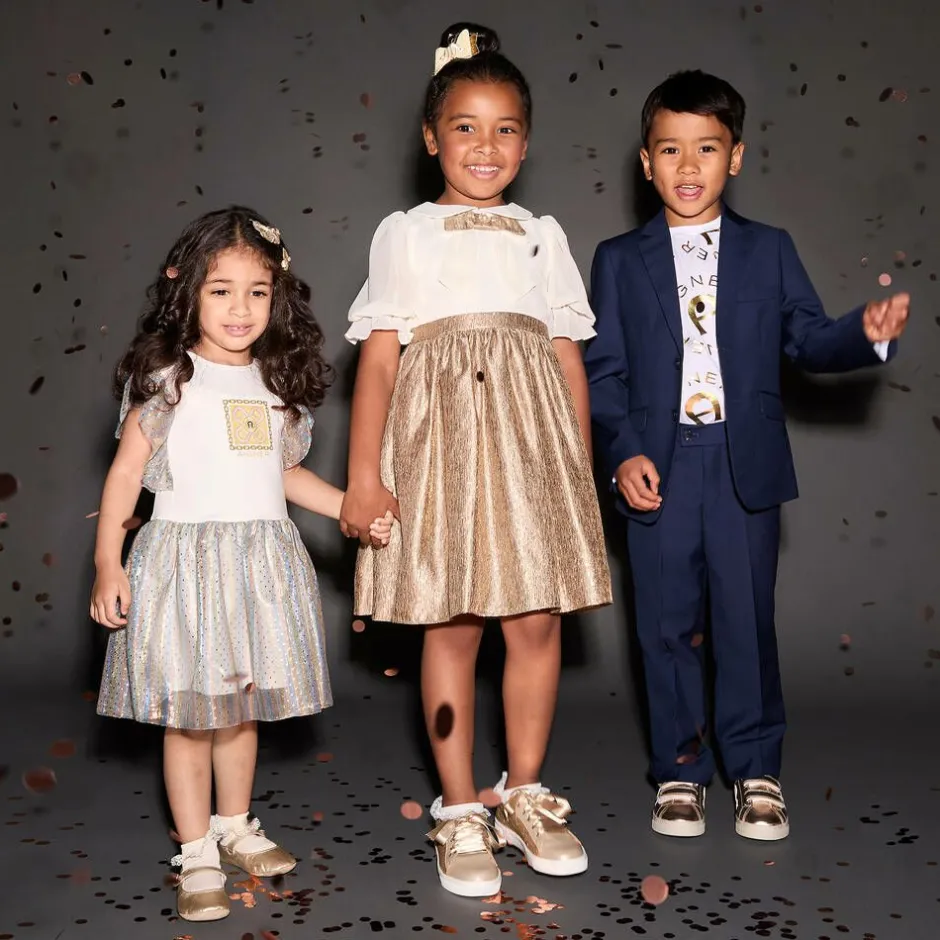 Childrens Classics Gold Glitter Leather Trainers Clearance