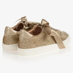 Childrens Classics Gold Glitter Leather Trainers Clearance