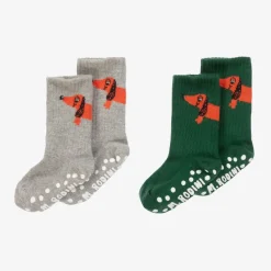 Mini Rodini Green & Grey Cotton Anti-Slip Socks (2 Pack) Hot