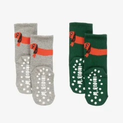 Mini Rodini Green & Grey Cotton Anti-Slip Socks (2 Pack) Hot