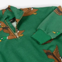 Mini Rodini Green Cotton Duck Print Half-Zip Sweatshirt Hot