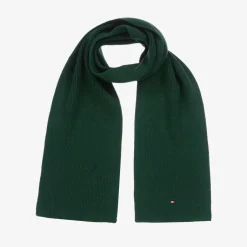 Tommy Hilfiger Green Cotton Knit Flag Logo Scarf Clearance