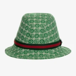 Gucci Green Double G Geometric Cotton Jacquard Hat New