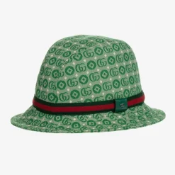 Gucci Green Double G Geometric Cotton Jacquard Hat New