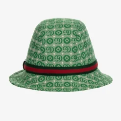 Gucci Green Double G Geometric Cotton Jacquard Hat New