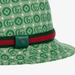 Gucci Green Double G Geometric Cotton Jacquard Hat New