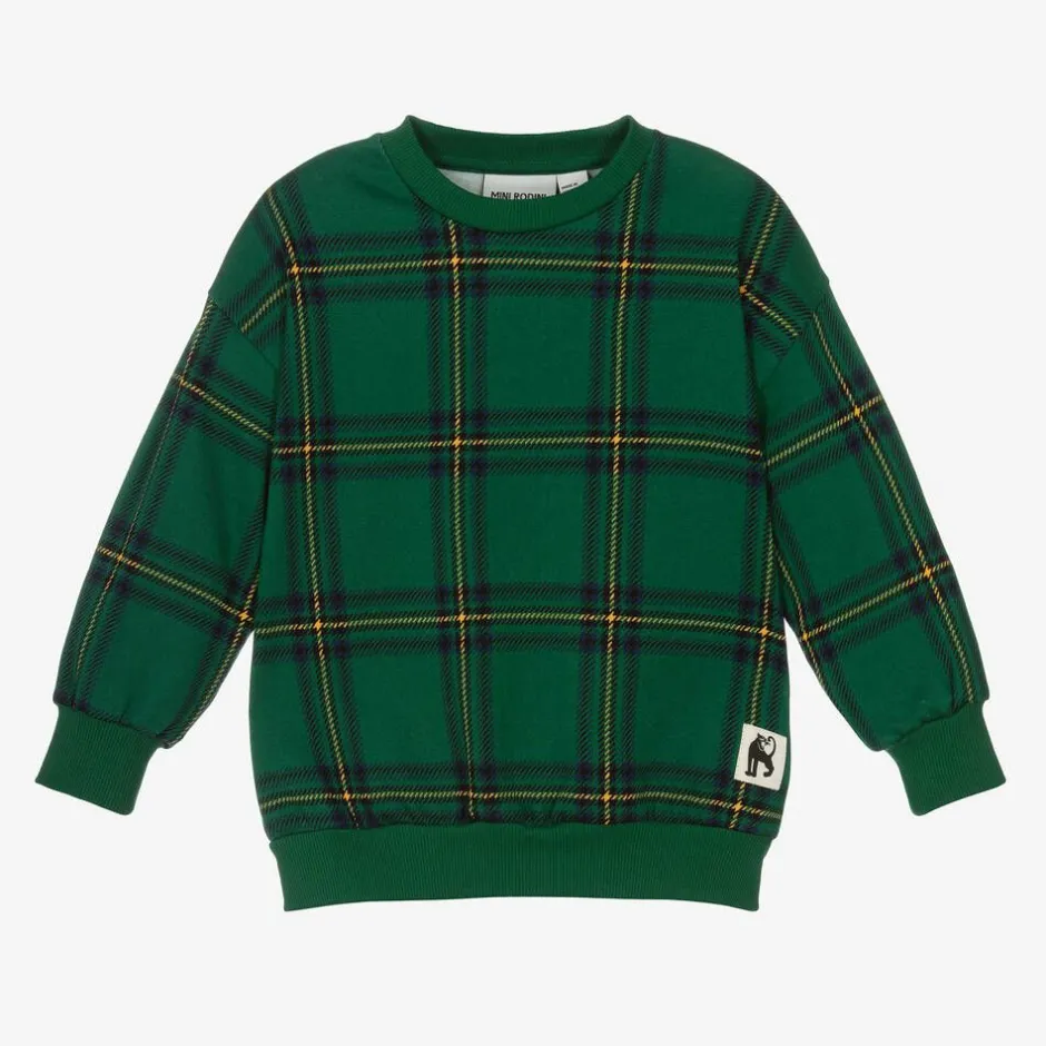 Mini Rodini Green Organic Cotton Checked Sweatshirt