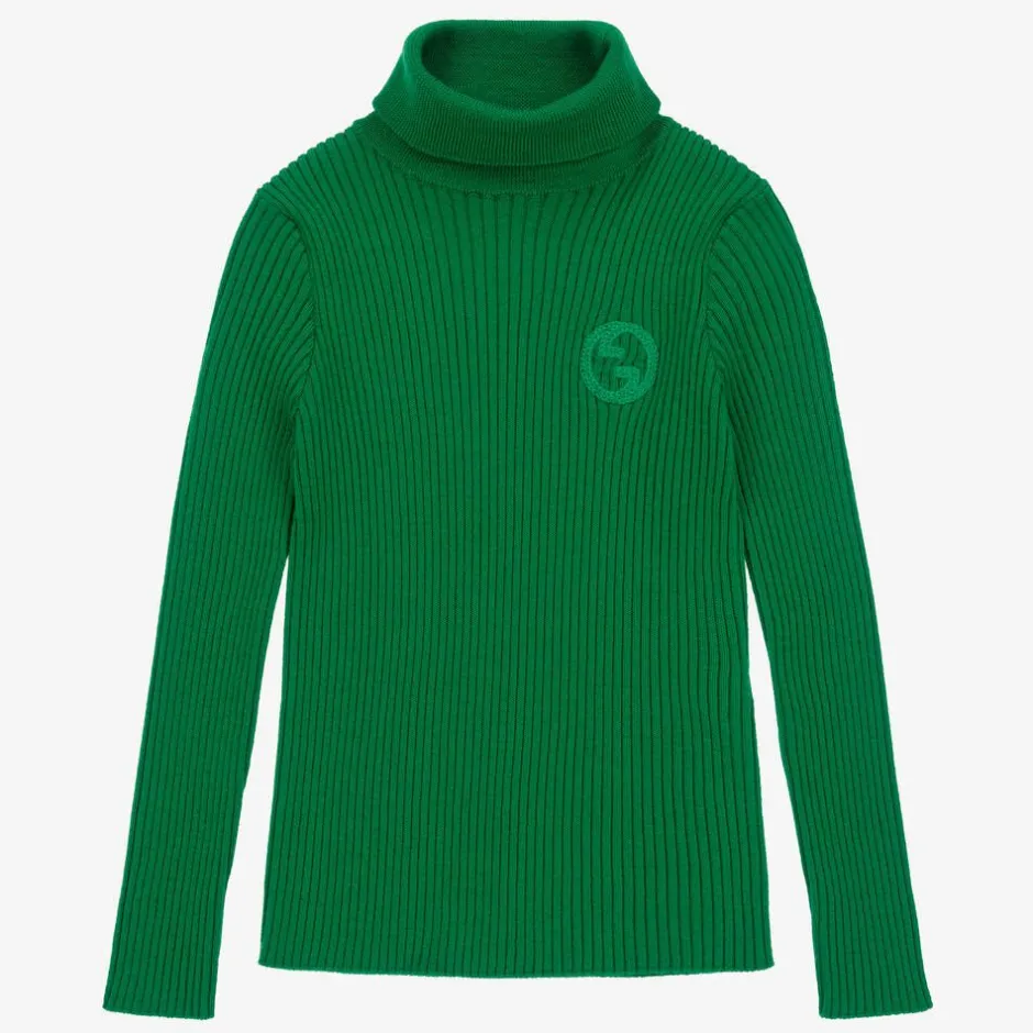 Gucci Green Ribbed Wool Roll Neck Sweater Online