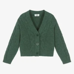 Il Gufo Green Wool Cable Knit Cardigan