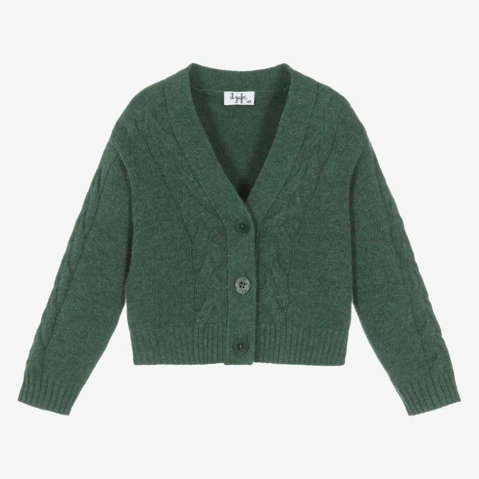 Il Gufo Green Wool Cable Knit Cardigan