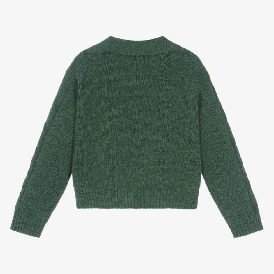 Il Gufo Green Wool Cable Knit Cardigan