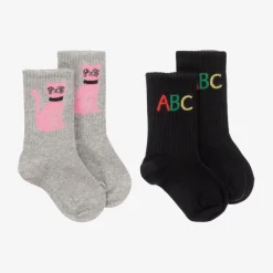Mini Rodini Grey & Black Organic Cotton Socks (2 Pack) Outlet