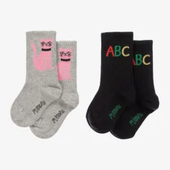 Mini Rodini Grey & Black Organic Cotton Socks (2 Pack) Outlet