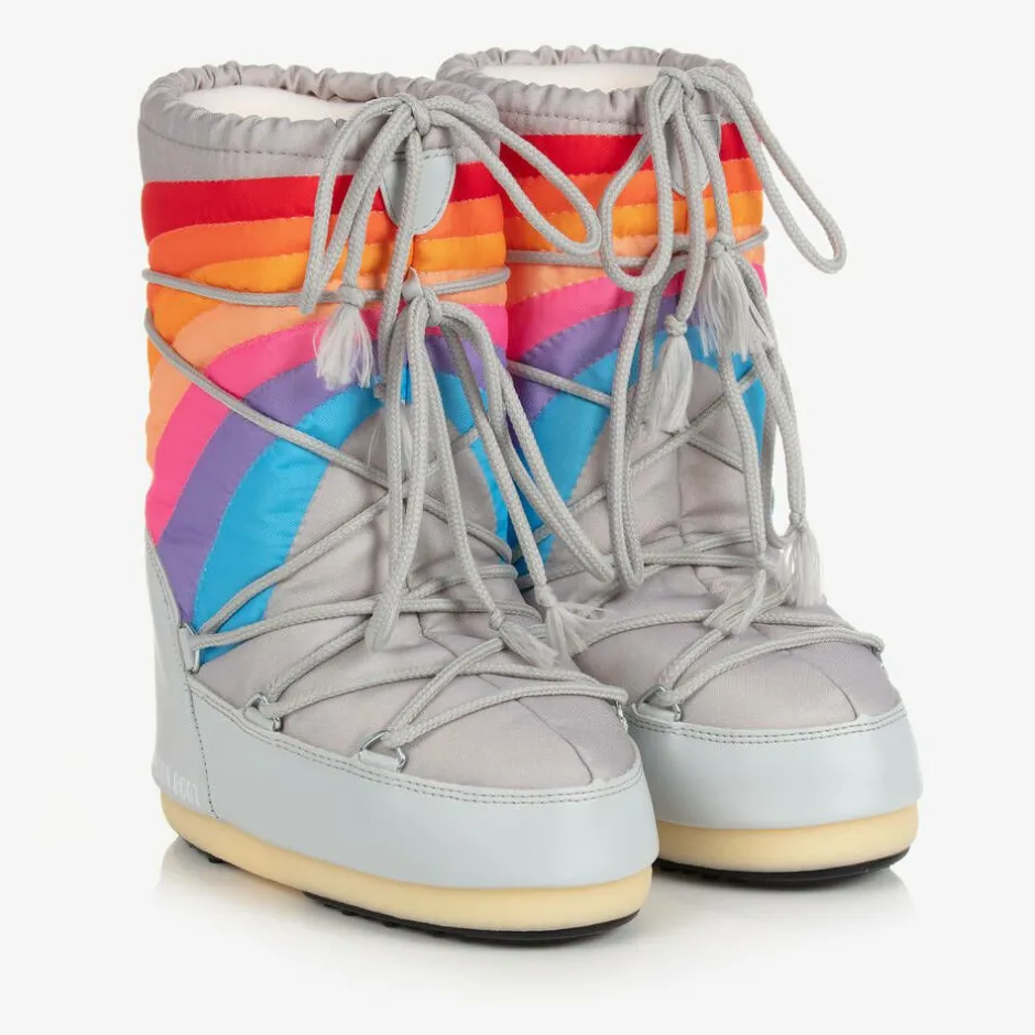 Moon Boot Grey & Rainbow Snow Boots Best