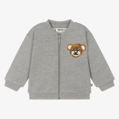 Molo Grey Cotton Bear Zip-Up Top Greymelange Best