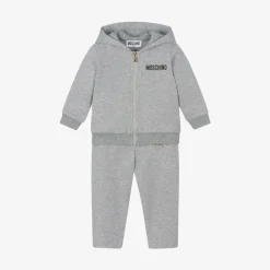 Moschino Baby Grey Cotton Teddy Bear Logo Tracksuit Discount