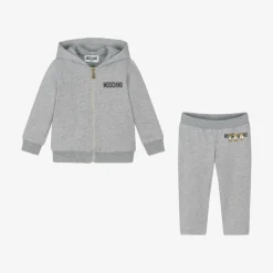 Moschino Baby Grey Cotton Teddy Bear Logo Tracksuit Discount