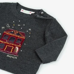 Bonpoint Grey Embroidered Wool Sweater Online