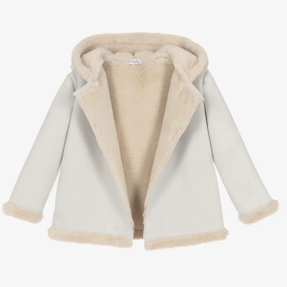 Mebi Grey Faux Suede Hooded Coat Outlet