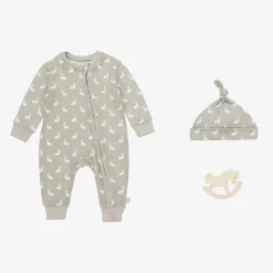 The Little Tailor Grey Hare Print Cotton Babysuit Set Outlet
