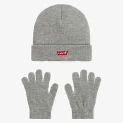 Levis Grey Hat & Gloves Set Online