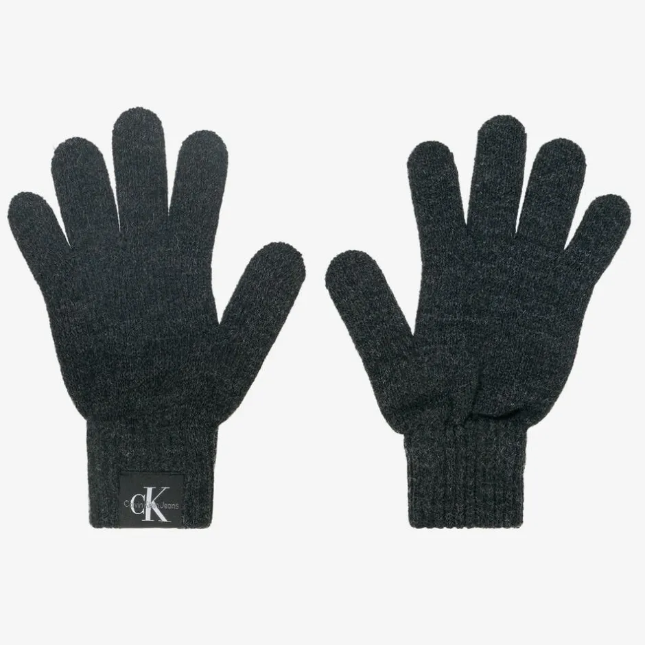 Calvin Klein Grey Knitted Monogram Logo Gloves Discount