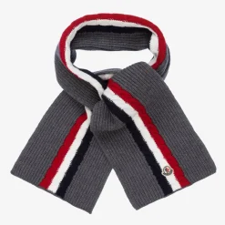 Moncler Enfant Grey Knitted Wool Scarf Best