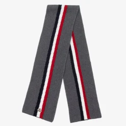 Moncler Enfant Grey Knitted Wool Scarf Best