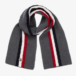 Moncler Enfant Grey Knitted Wool Scarf Best