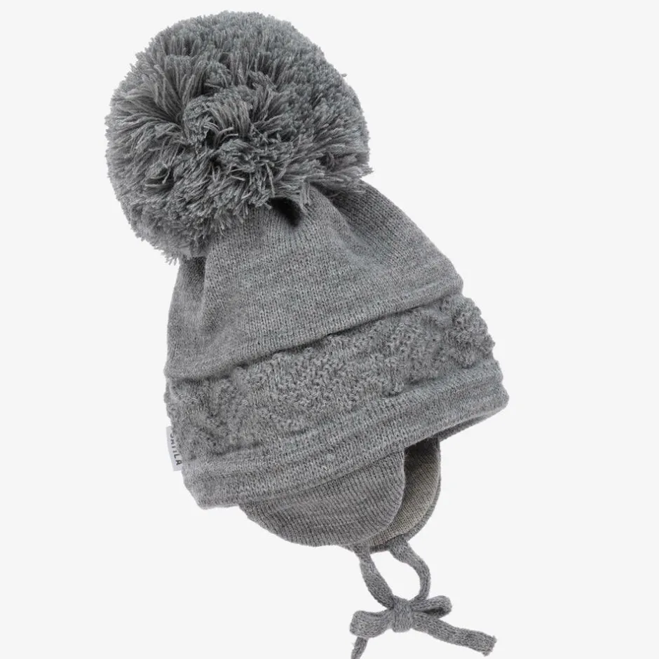 Sätila of Sweden Grey Malva Knitted Giant Pom-Pom Beanie Sale