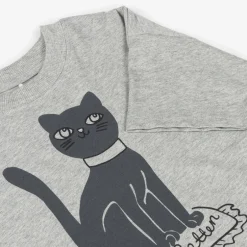 Mini Rodini Grey Marl Organic Cotton Cat Print T-Shirt Outlet