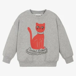 Mini Rodini Grey Organic Cotton Cat Print Sweatshirt Clearance