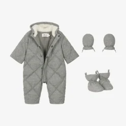Bonpoint Grey Quilted Down Snowsuit Hot