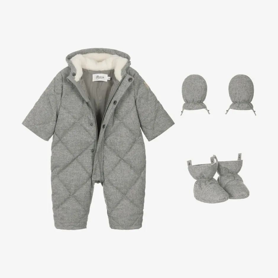 Bonpoint Grey Quilted Down Snowsuit Hot