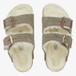 Birkenstock Grey Suede & Shearling Sandals Hot
