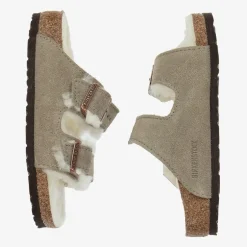 Birkenstock Grey Suede & Shearling Sandals Hot