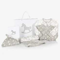 The Little Tailor Grey Woodland Print Cotton Babysuit Set Sale