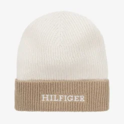 Tommy Hilfiger Ivory & Beige Knitted Beanie Hat Clearance
