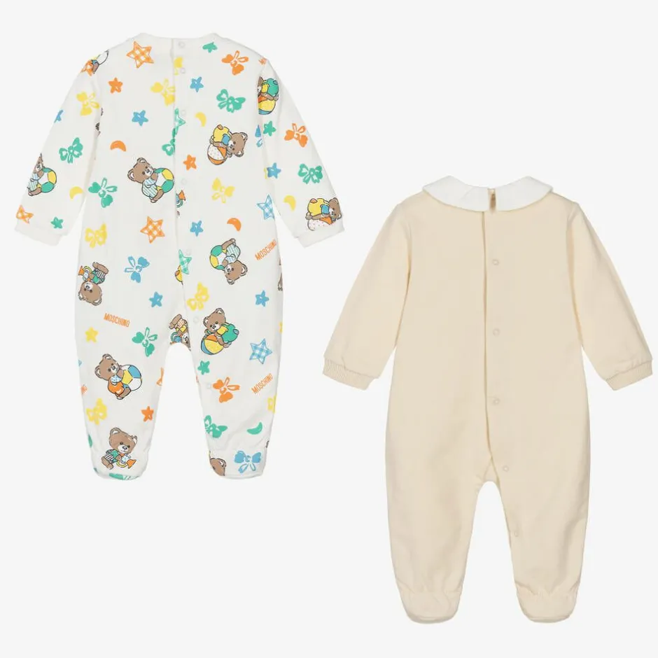 Moschino Baby Ivory & Beige Teddy Bear Cotton Babygrows (2 Pack) Sale